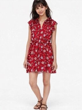 Zara Red Floral Ruffle-Sleeve Mini Dress